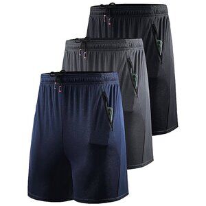 Men's 7 inch Lightweight Workout Running Shorts 6083# 3 Pack,black/Grey/Navy Blu
